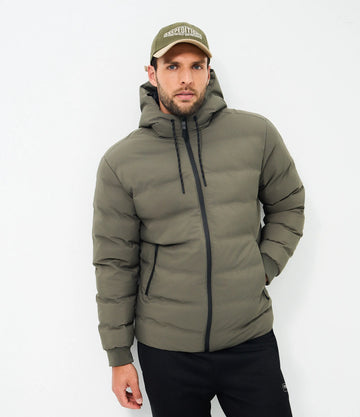 Jaqueta Puffer Esportiva sem Costura com Capuz Verde