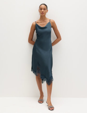 ZRA™ | Midikleid aus Satin mit drapiertem Kragen und Spitzendetails.