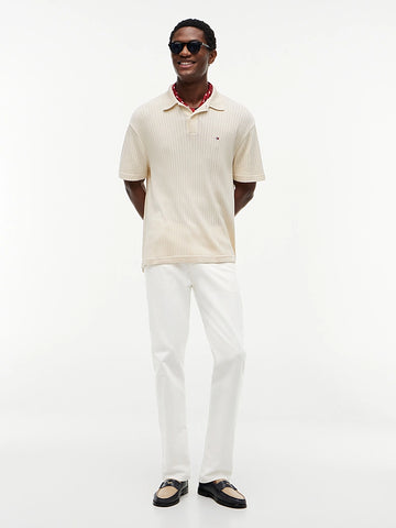Entspannt geschnittenes, offen gestricktes Poloshirt – Sommerkollektion